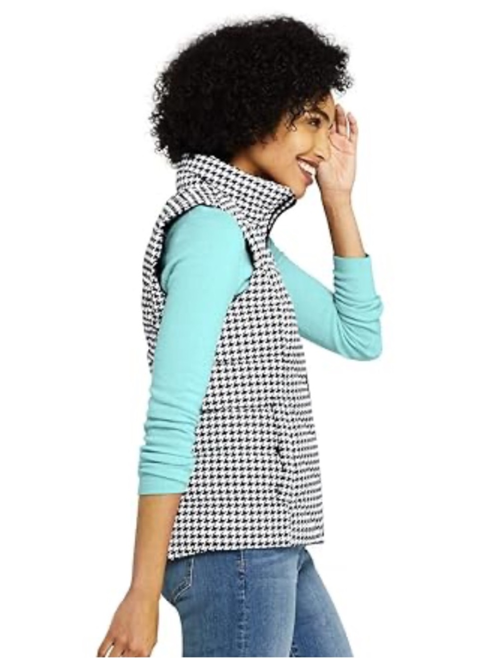 Lands' End Black & White Houndstooth Quilted Vest - Picture 3 of 9